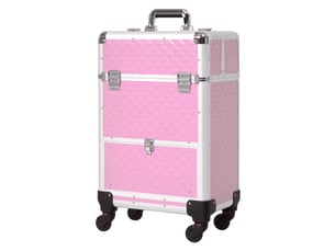 Trousse de maquillage professionnelle avec tiroir, valise à roulettes pour les voyages et le travail, 34 x 25 x 62 cm, rose