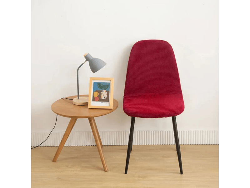  Lot de 4 housses de chaises de salle à manger en jacquard extensible spandex rouge bordeaux, blanches XLH-ZLS-009466MF - Conforama B