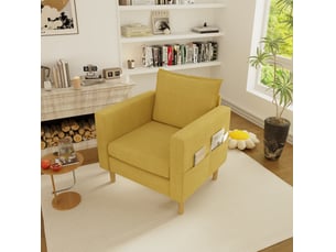Fauteuil scandinave 71x68x82 cm, poche de rangement, coussin, canapé 1 place, pour salon, chambre, tissu chenille jaune