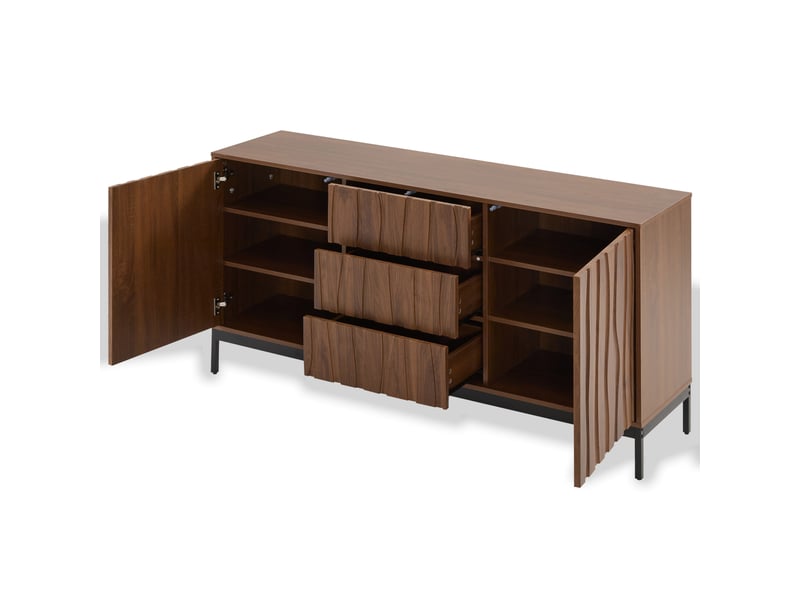  Buffet moderne chêne foncé avec 3 tiroirs, grand rangement, meuble cuisine salon, 150 cm  - Conforama E