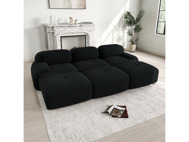  Canapé modulable, canapé 3 places, en velours tricoté, noir, sans montage, sans structure, home cinéma, pour salon  - Conforama A