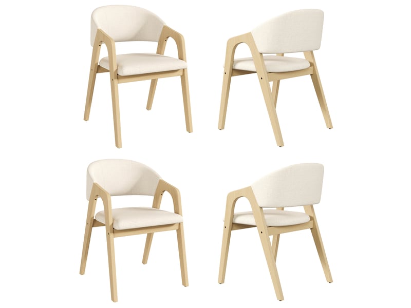  Lot de 4 chaises de salle à manger - 55.5x60x83 cm - structure en hévéa massif - revêtement effet lin - bois naturel et beige CozyNest - Conforama A