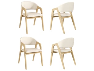 Lot de 4 chaises de salle à manger - 55.5x60x83 cm - structure en hévéa massif - revêtement effet lin - bois naturel et beige