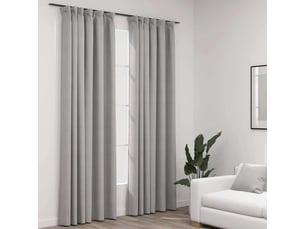 Lot de 2 rideaux occultants, rideaux black-out aspect lin avec crochets gris 140x245cm cf44514