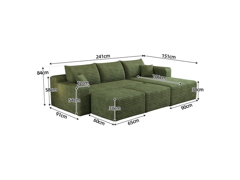 Canapé d'angle en l effet nuage, vert, 241 cm, assise profonde avec méridienne, sans montage Y152-R-CHAISE-2SEATER-2O-GREEN - Conforama C