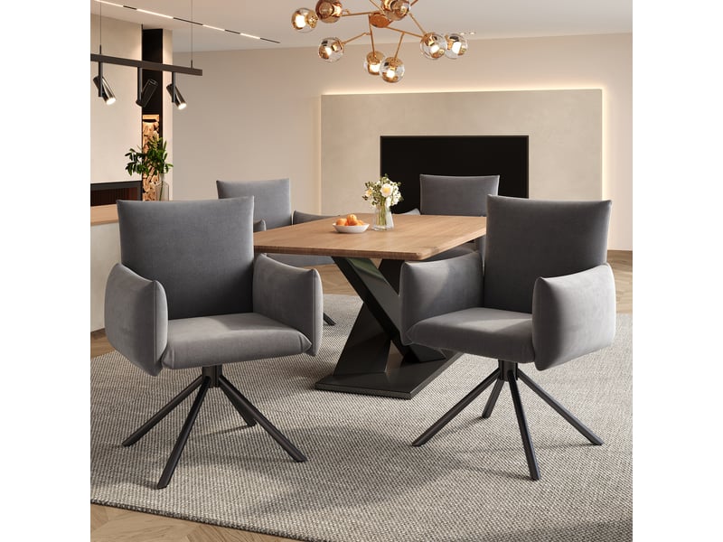  Lot de 6 chaises de salle à manger pivotantes 360° en velours gris  - Conforama C