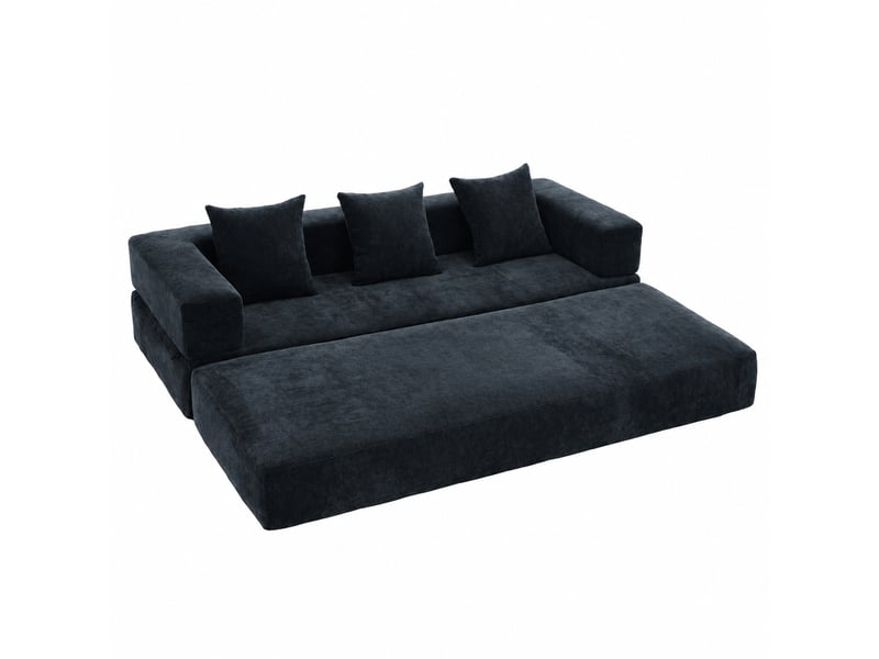  Canapé modulaire en chenille, 2 places en mousse, convertible en lit, noir  - Conforama A