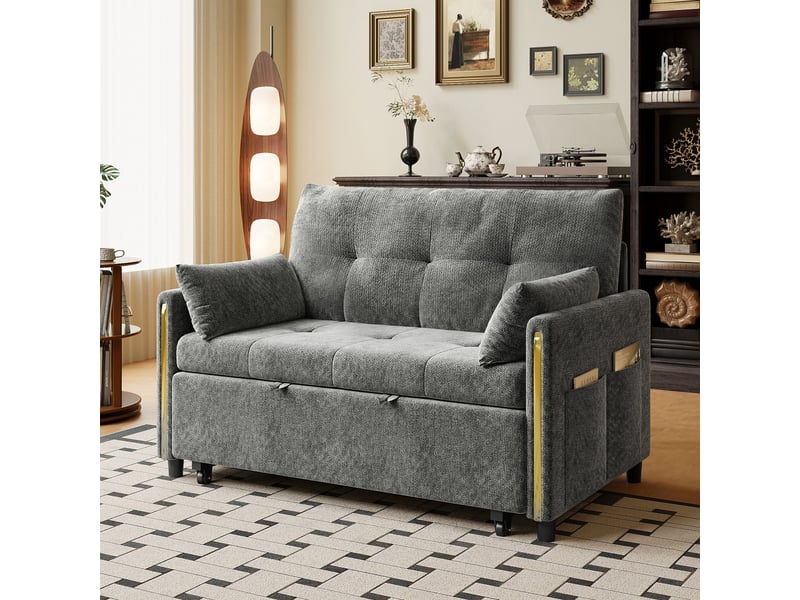  Canapé droit convertible 2 places en chenille gris, dossier réglable, 125 cm IKSETERA TRADING LTD - Conforama R