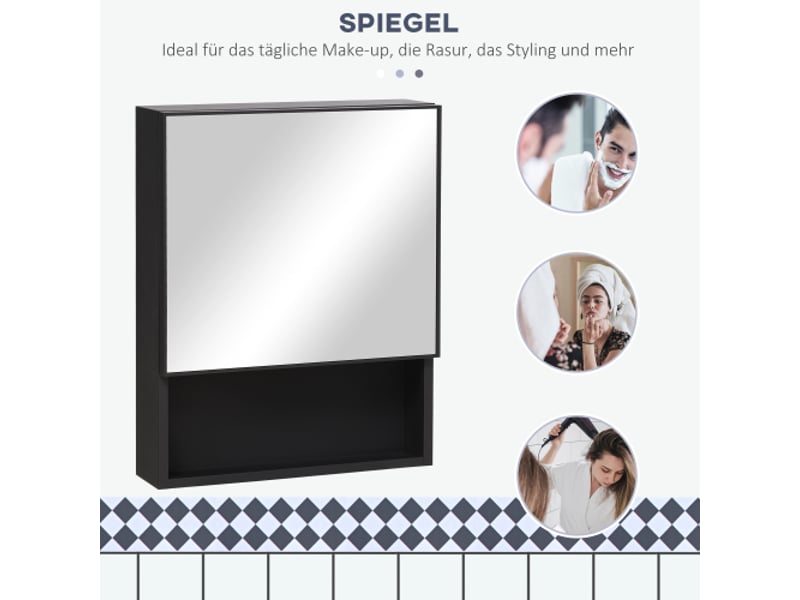  Armoire miroir salle de bain inox 46x13,5x58 cm avec 2 étagères intérieures et niche en verre  - Conforama E
