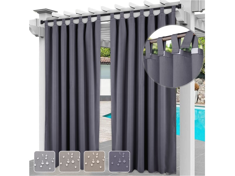  Rideaux d'extérieur imperméables 132 x 213 cm, coupe-vent, résistants aux uv, pour jardin, terrasse, tonnelle, cabane (lot de 2), gris  - Conforama B