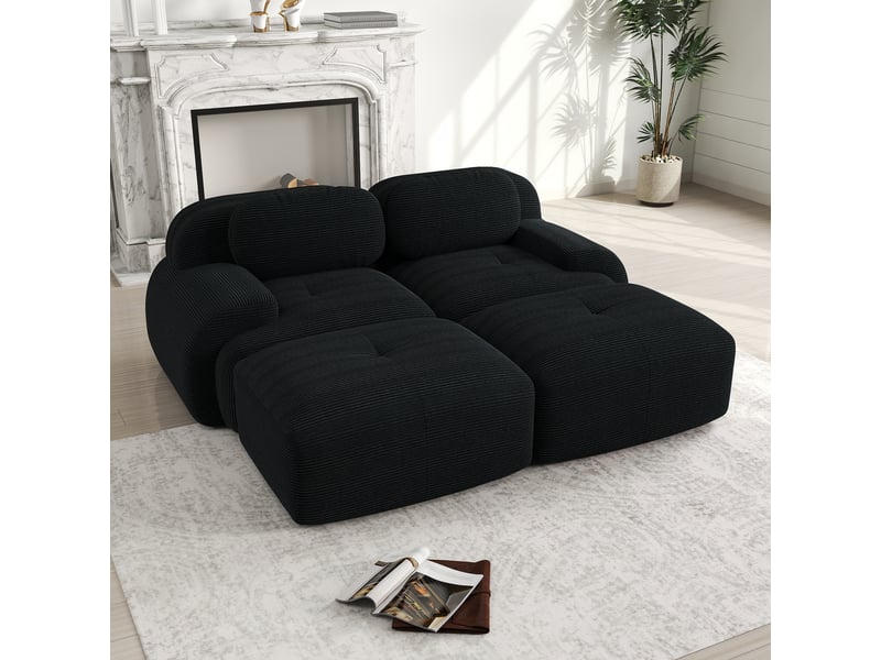 Canapé modulable, canapé 2 places, en velours tricoté, noir, sans structure, pour salon, mobilier pour espace de vie, chambre - Conforama R