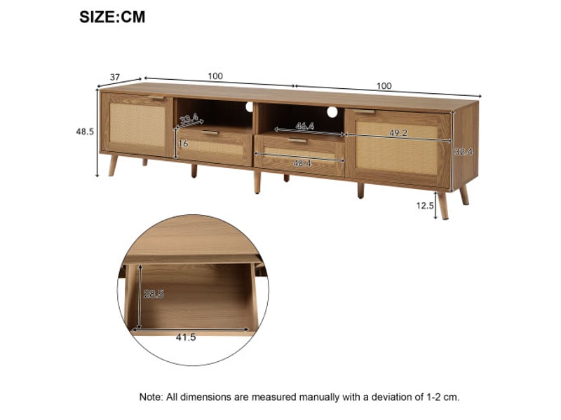  Meuble tv naturel 200 cm panneau de particules meuble tv bois clair - Conforama C