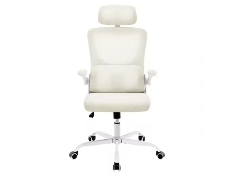  Chaise de bureau ergonomique réglable avec dossier inclinable - lpospi - appui-tête, maille et métal - beige  - Conforama A