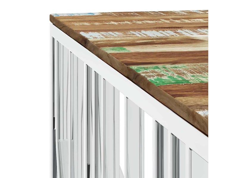  Table basse - table de salon - table à thé argenté acier inoxydablebois massif récupération  - Conforama E