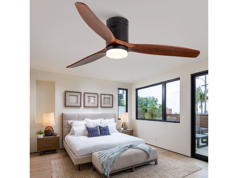  Ventilateur de plafond 132 cm noir et noyer foncé avec led et télécommande  - Conforama B