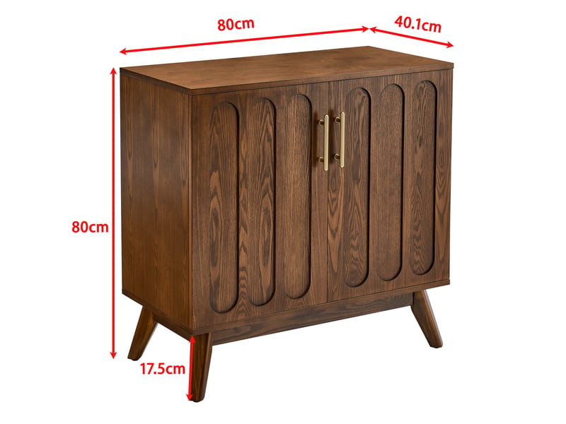 Buffet bas à 2 portes rainurées avec étagère réglable et ouverture arrière pour prise murale en bois et mdf noyer - Conforama C