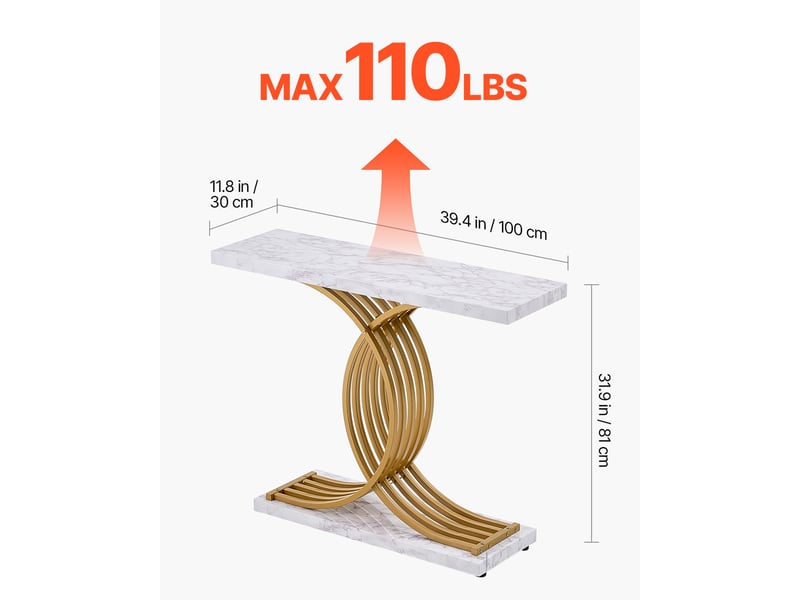  Vevor table console étroite canapé 100x30x81 cm, 1 niveau, cadre métal, pour couloir, salon, chambre.  - Conforama C