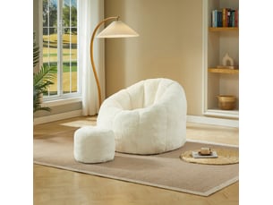 Fauteuil poire fleur 105x105x70 cm avec repose-pieds blanc crème
