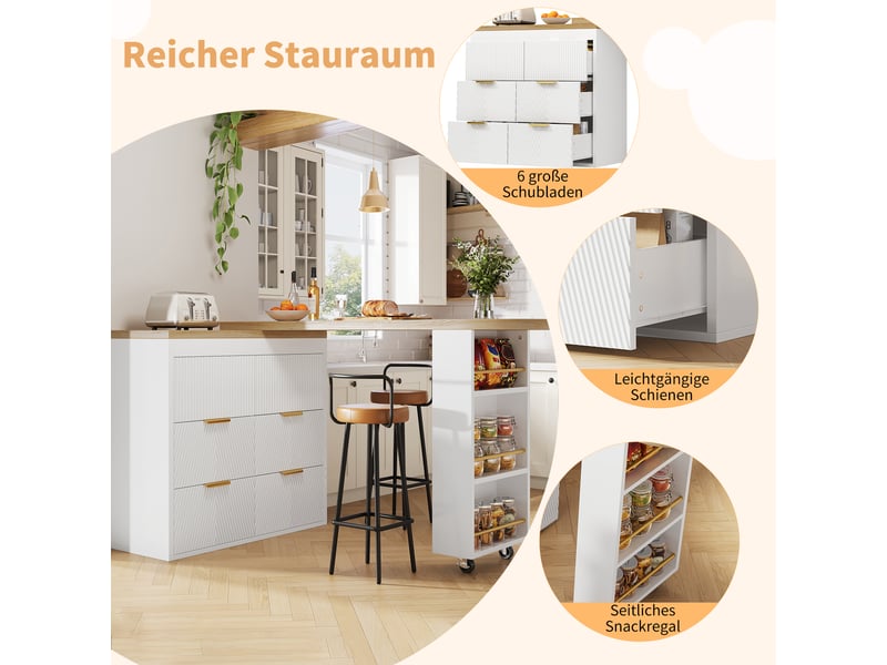  Table de bar pivotante 360° avec 6 tiroirs en mdf blanc 128-203x39x90 cm N620BZ260206W - Conforama E