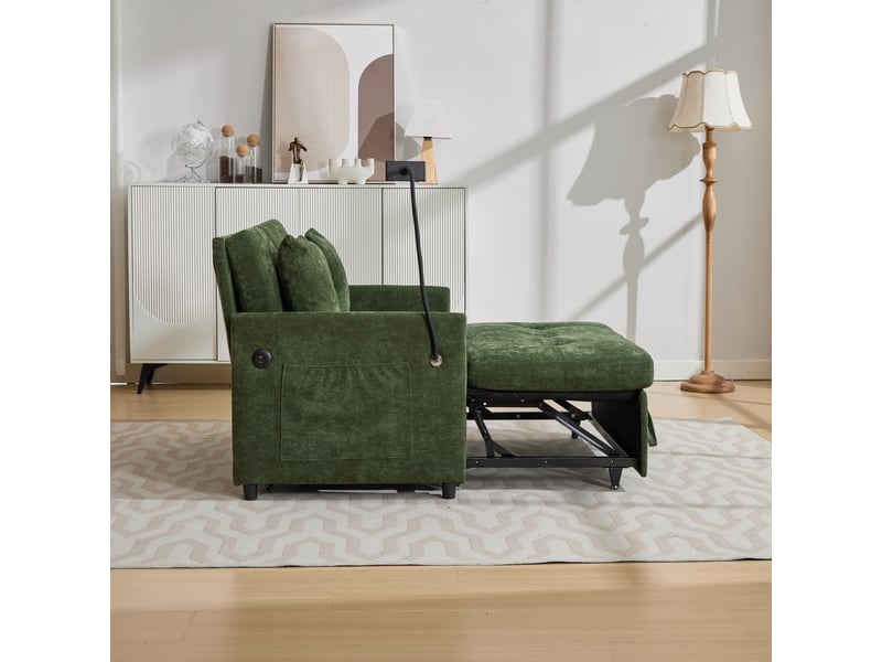  Canapé-lit pliant 1 place modenvie en tissu vert avec port usb et porte-tablette, 109 x 72 x 83,5 cm  - Conforama D
