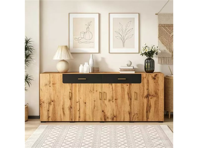  Buffet 4 porte(s) 2 tiroir(s) - 208 cm naturel panneau de particules buffet naturel - Conforama B