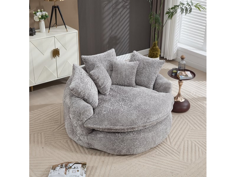  Fauteuil lounge mousse polyester gris clair, avec pouf, coussin inclus 190,5x138x63 cm  - Conforama R