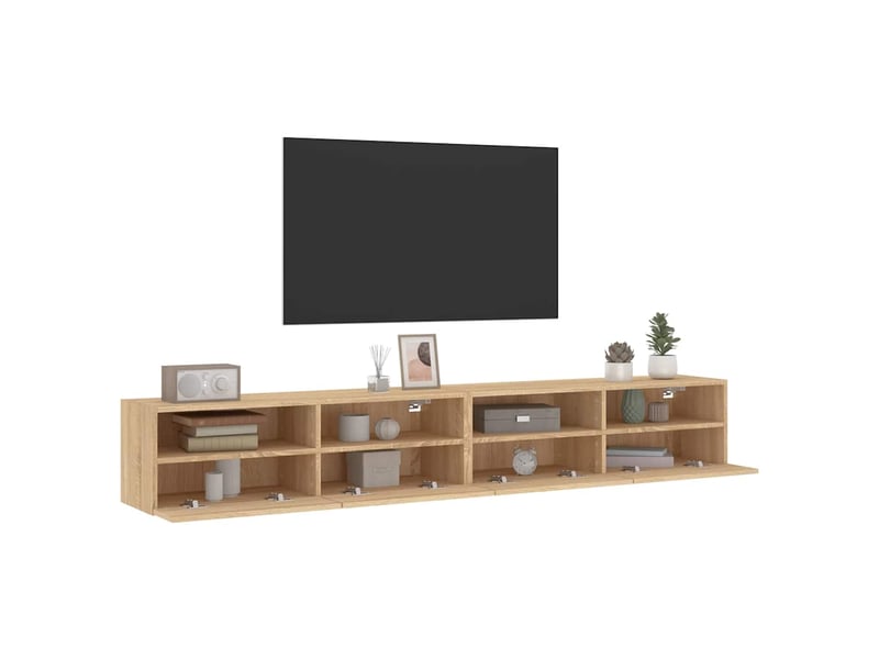  Lot de 2 meuble tv mural, meuble tv suspendu chêne sonoma 100x30x30cm bois ingénierie  - Conforama E