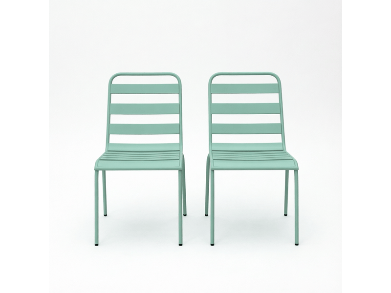  Lot de chaises 2 chaises empilables structure en métal couleur verte résistantes aux intempéries  - Conforama A