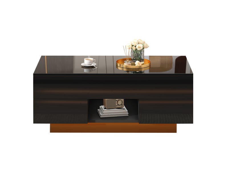  Table basse relevable avec led, 2 tiroirs et rangement caché noir brillant 100 x 45 x 43 cm  - Conforama A