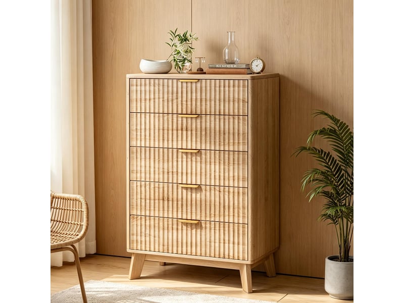  Commode 5 tiroirs –108 cm  armoire latérales - robuste et durable –  bois clair –  rangement xxl– design moderne  - Conforama B