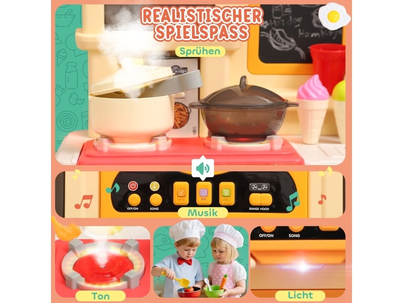  Cuisine jouet pour enfants 66x24x83 cm avec robinet électrique, lumières et sons, multicolore  - Conforama B