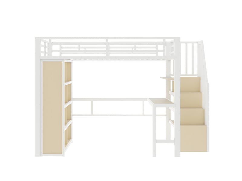  Lit mezzanine métal blanc 140x200 cm avec bureau led rangement escalier  - Conforama A
