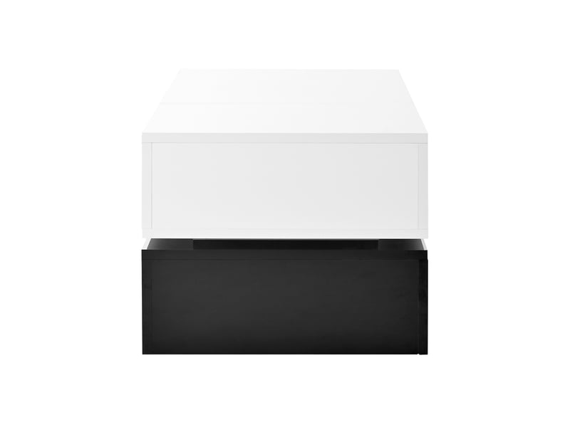  Table basse rectangulaire 90x45x35,5 cm avec led et étagère en verre, design noir et blanc contrasté, aggloméré  - Conforama E