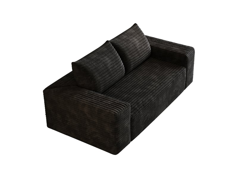 Canapé 2 places 180 cm velours côtelé noir, petit canapé assise profonde en mousse sans montage - Conforama A