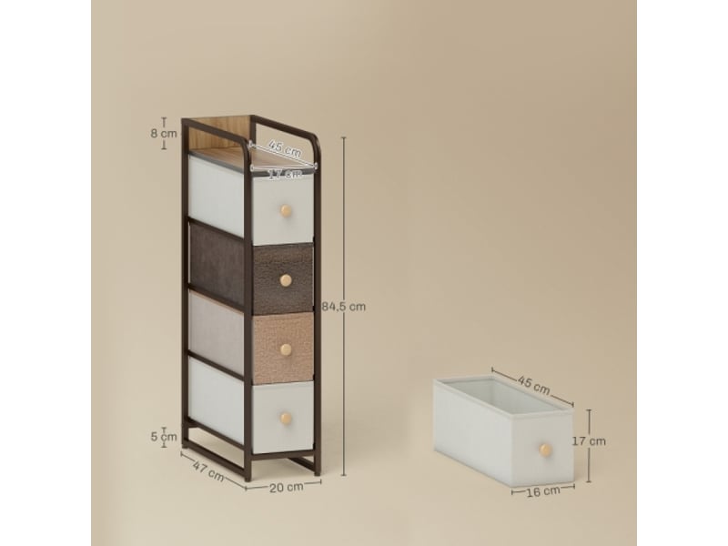  Commode multicolore 4 tiroirs en tissu avec cadre acier 20x47x84,5 cm, meuble de rangement  - Conforama C