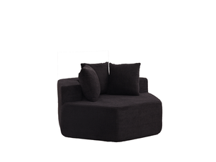 Fauteuil modulable hexagonal avec 3 coussins, assise moelleuse et agencement polyvalent en chenille noire