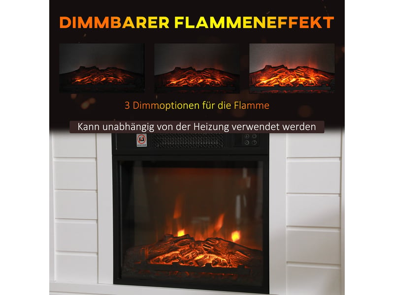  Cheminée électrique, effet flamme 3d, 3 réglages, minuterie, télécommande, blanche  - Conforama D