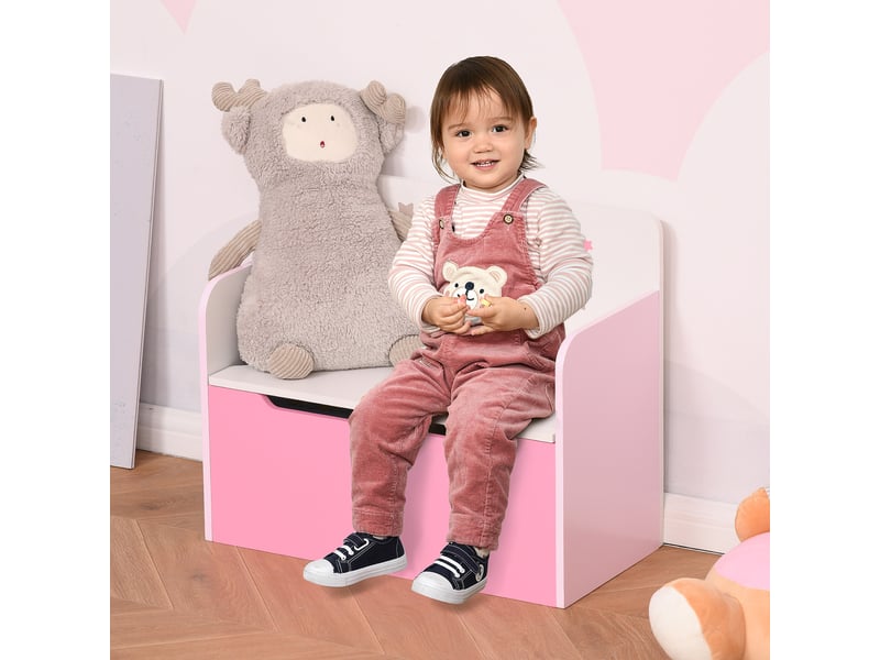  Banc de rangement avec dossier en bois pour enfants de 3 à 6 ans, 60 x 30 x 50 cm, rose  - Conforama B