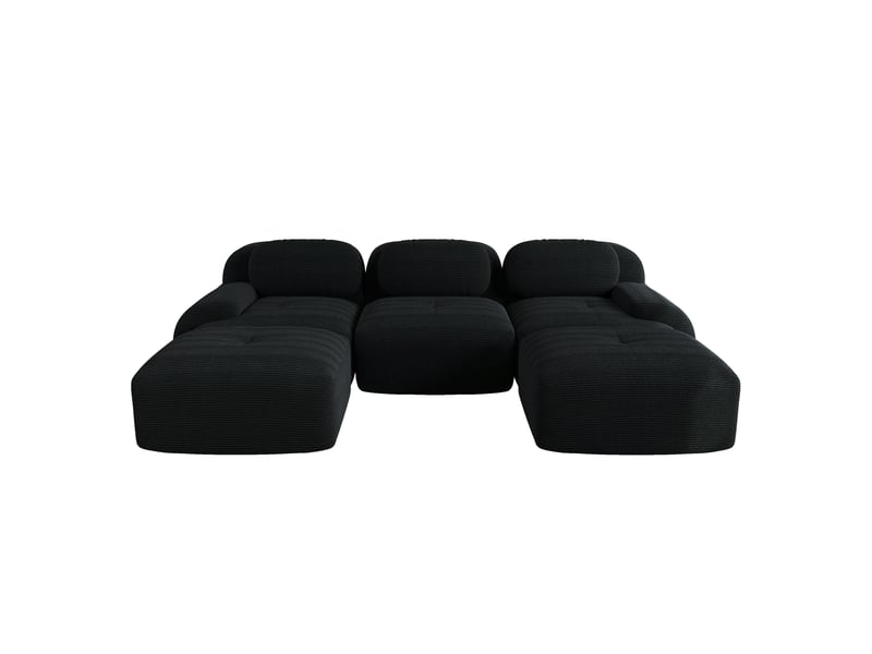  Canapé d'angle modulable 5 places en velours côtelé noir, sans montage, 298x178x70 cm  - Conforama A