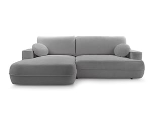 Canapé d'angle gauche convertible <strong>AX LIVING </strong> <strong>Peoni</strong> 3 places Velours gris avec coffre de rangement