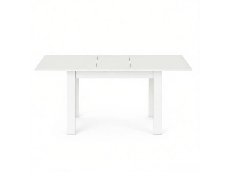  Table à manger extensible blanche avec rails en acier, plateau mdf mélaminé, 6 à 8 places  - Conforama D