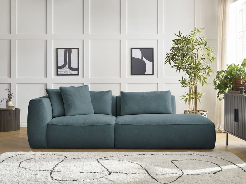  Bobochic canapé droit fixe 3 places leopold tissu texturé bleu foncé  accoudoir gauche LEOPOLD - Conforama C