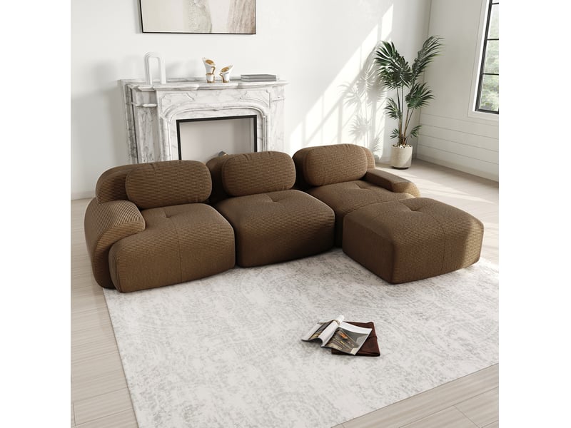  Canapé d'angle modenvie modulable 3 places en velours côtelé marron 298 x 178 x 70 cm  - Conforama D