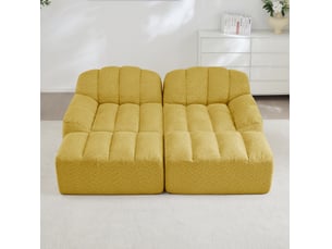 Canapé modulaire 2 places avec 2 ottomans en tissu bouclette jaune, 210 x 165 x 79 cm