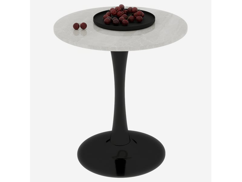  Table basse ronde 70x70x72cm style moderne du milieu du siècle, pieds hauts, marbre reconstitué, noir et blanc  - Conforama A