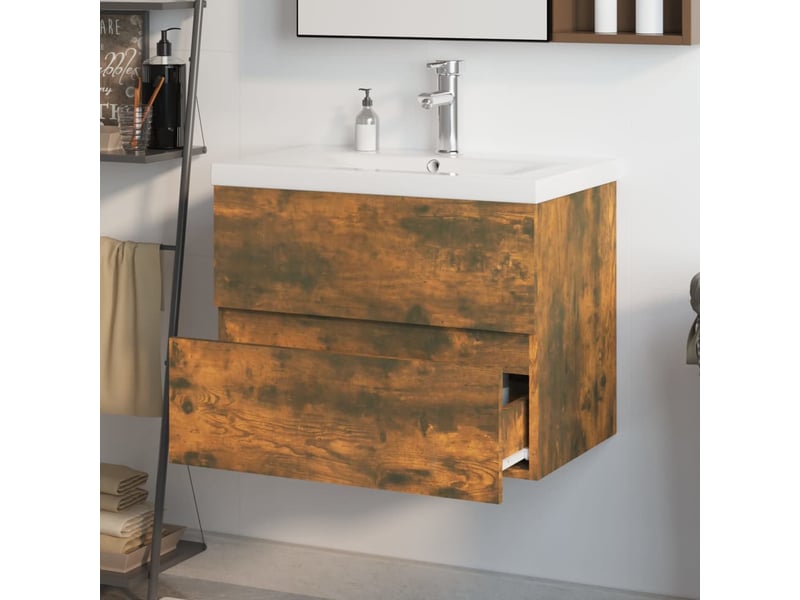 Meuble de lavabo avec bassin intégré chêne fumé bois d'ingénierie shl4748 - Conforama D