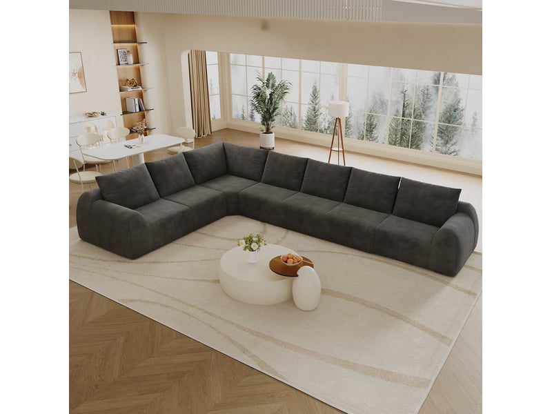  Canapé d'angle modenvie 7 places panoramique en tissu chenille gris foncé 401 x 267 x 85 cm  - Conforama B