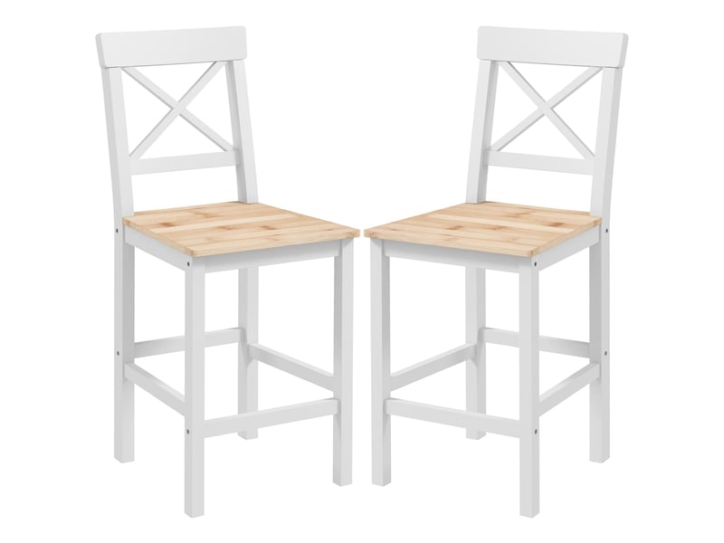  Tabourets hauts de cuisine en bois, hauteur d'assise 60,2 cm, avec dossier et repose-pieds, 41 x 46 x 97,5 cm, naturel et blanc  - Conforama B