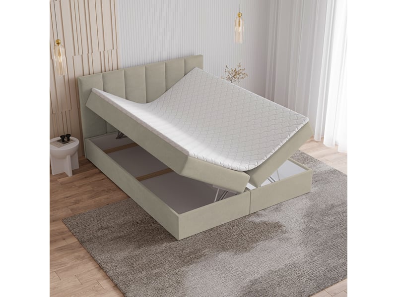 Boxspring meril 200x200 cm, lit complet avec matelas, beige - Conforama C