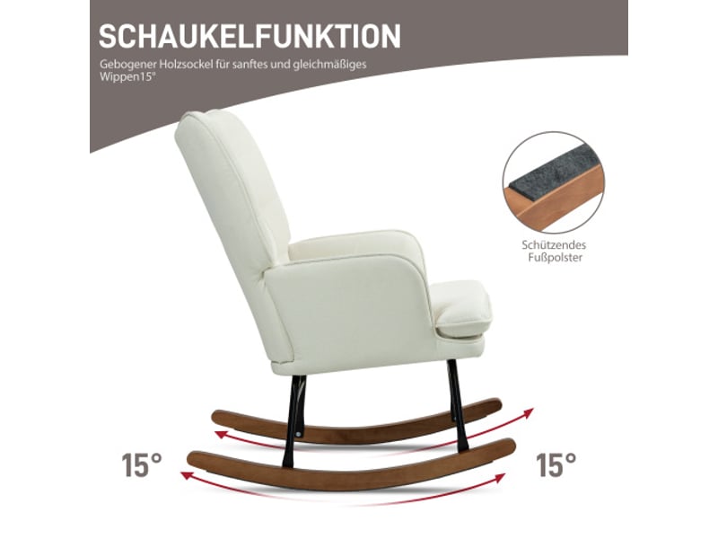  Fauteuil à bascule avec repose-pieds, accoudoirs, aspect lin, charge 130 kg, salon et chambre  - Conforama D